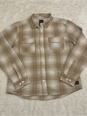 RVCA Dayshift Flannel Button Up Long Sleeve Shirt Khaki/Beige Size S